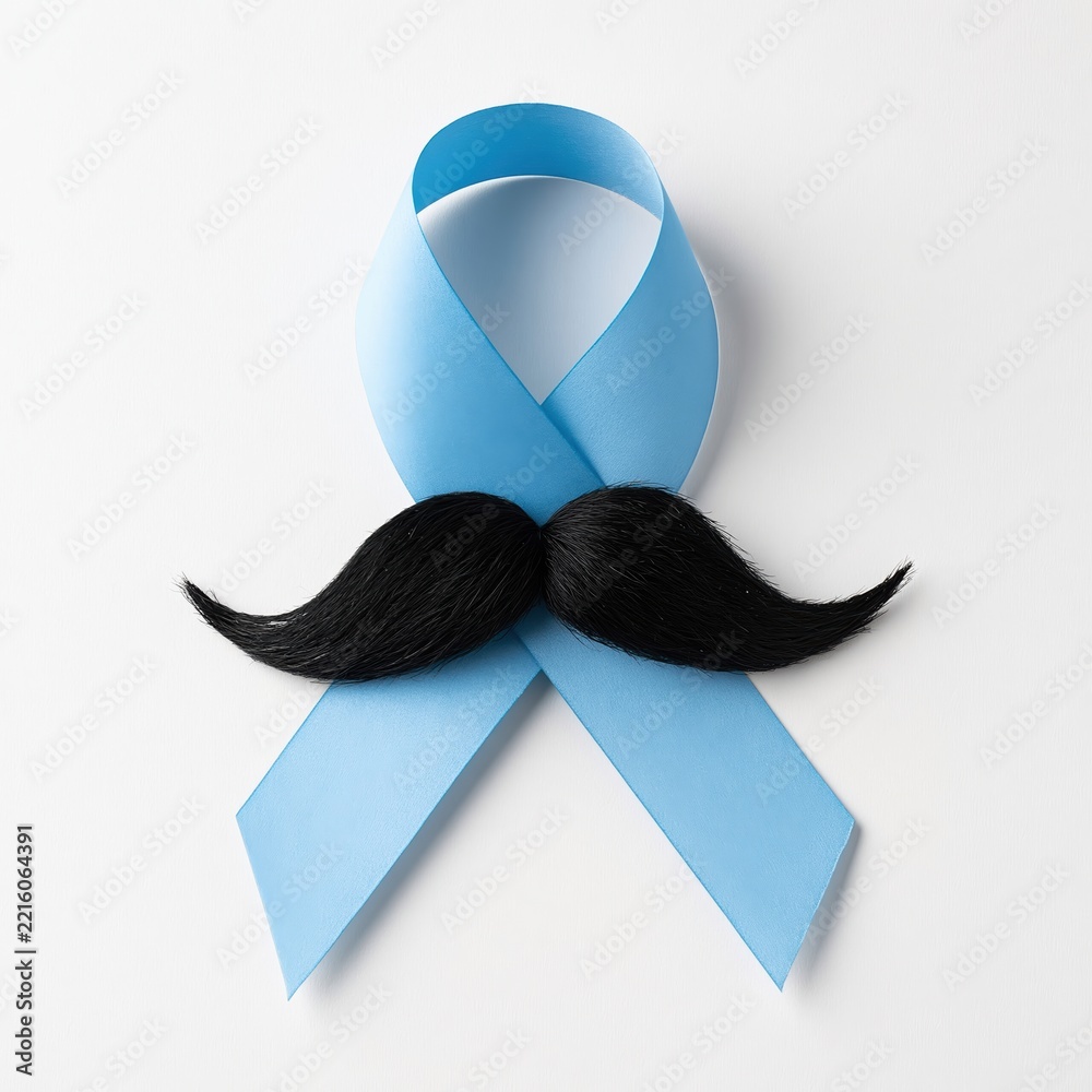 Fototapeta premium Ribbon with a mustache symbol for movember prostate cancer awareness and men health charity support