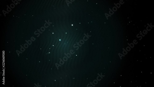 Abstract glowing particles drift in dark teal nebula with soft light effect