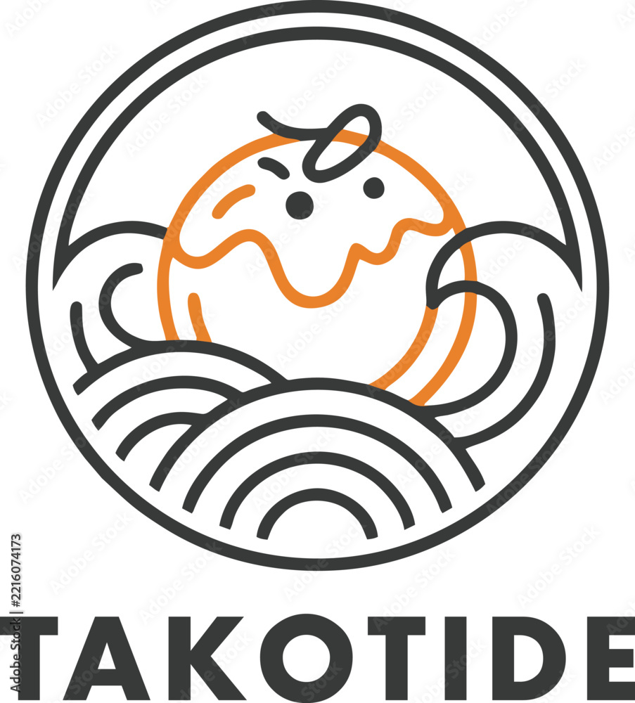 Fototapeta premium Round food logo with snack and ocean waves