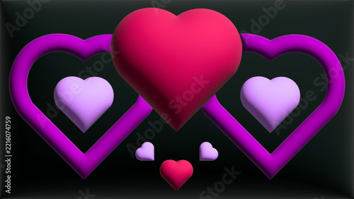 Valentines day 3d hearts composition for romantic greeting card and