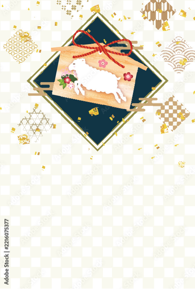 Fototapeta premium 金箔をあしらった伝統的な絵馬と和柄の装飾