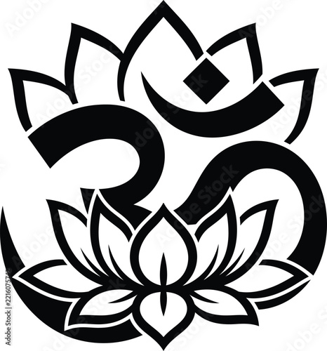 Sacred Om symbol blended with a blooming lotus flower vector design for spiritual greeting