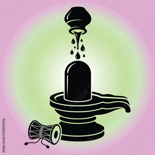 Traditional Shivling with holy water Kalash abhishek drops and Damru for Maha Shivaratri festival