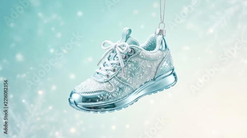 Sparkling Glitter Sneaker Ornament Hanging with Winter Snowflakes