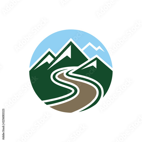 Winding Road and Mountain Peak Vector Logo Design