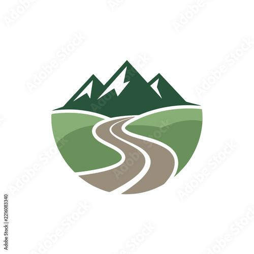 Winding Road and Mountain Peak Vector Logo Design