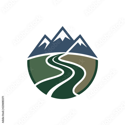 Winding Road and Mountain Peak Vector Logo Design