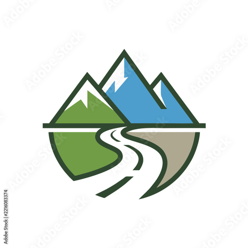Winding Road and Mountain Peak Vector Logo Design