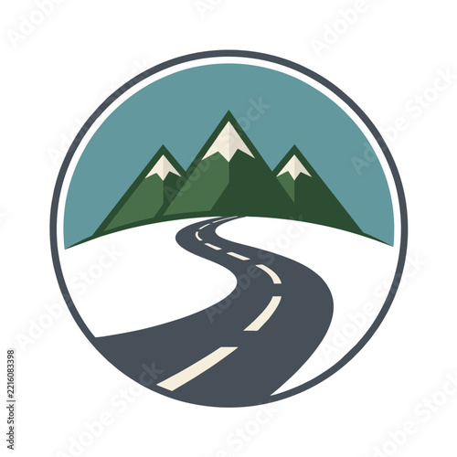 Winding Road and Mountain Peak Vector Logo Design