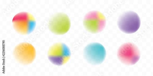 Set color circle gradient noise gradation. Abstract colorful watercolor blur mesh shape on white background. Gradient aura, grain neon blob with noise effect vector illustration.