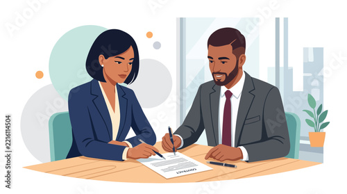 Diverse Business Professionals Signing Contract Agreement in Modern Office Setting