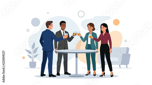 Diverse Business Professionals Toasting at a Casual Office Party or Social Gathering
