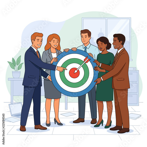 Diverse Business Team Achieving Goal Holding Target with Arrow, Business Success and Teamwork Concept