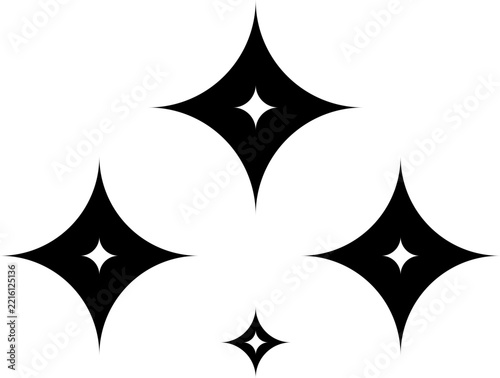 Sparkle stars icon set with black silhouettes and white glowing centers on checkered background.