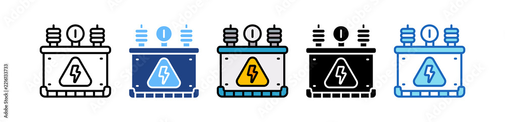 Fototapeta premium Electrical Panel Warning Voltage Power Box multiple icon