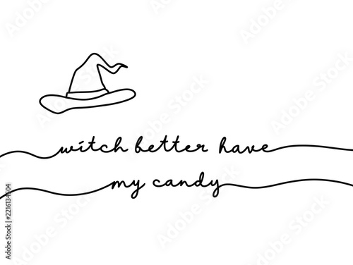 Minimalist Halloween illustration with witch hat and playful text