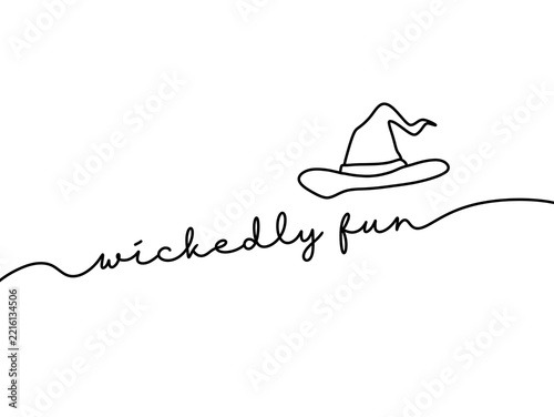 Minimalist line art of witch hat with playful text design