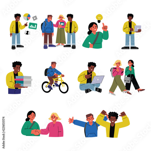 College Students Learning and Campus Lifestyle Activities Illustration Collection