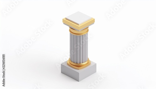 Elegant Classical Pillar with Golden Accents on White Background.