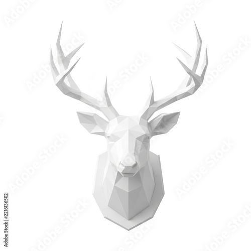 White Geometric Deer Head Wall Mounted Sculpture.