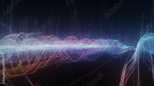Abstract Digital Landscape of Flowing Light Waves and Data Streams.