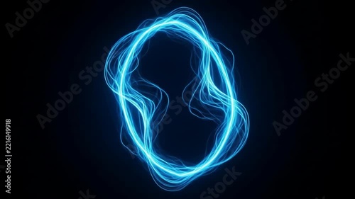Abstract Blue Neon Energy Ring Pulsating on Dark Background.