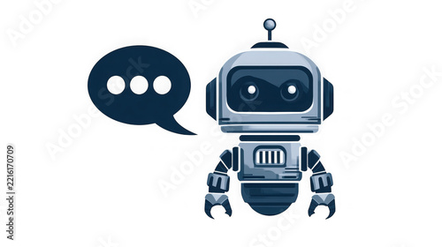 A blue robot icon with a speech bubble for customer support