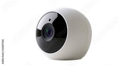 Modern white spherical security camera isolated on white background