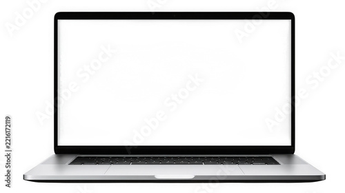 Modern laptop with blank white screen on white background