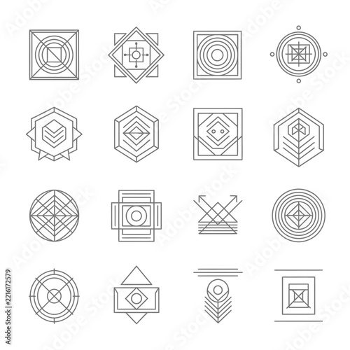 Geometric Abstract Icons Set - Minimalist Line Art Symbols for Design and Branding