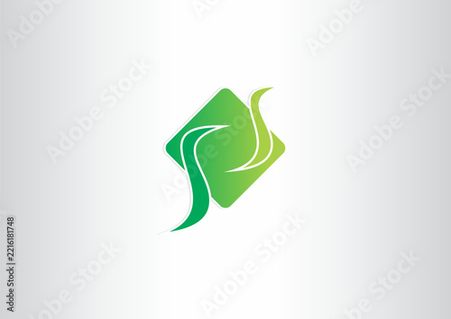 Green Leaf Square Box Logo Design Template for Eco Friendly Organic Business, Nature Agriculture, and Environmental Sustainability