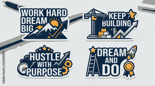 Motivational Success Stickers Set Featuring Inspiring Quotes for Personal Growth and Professional Development Goals