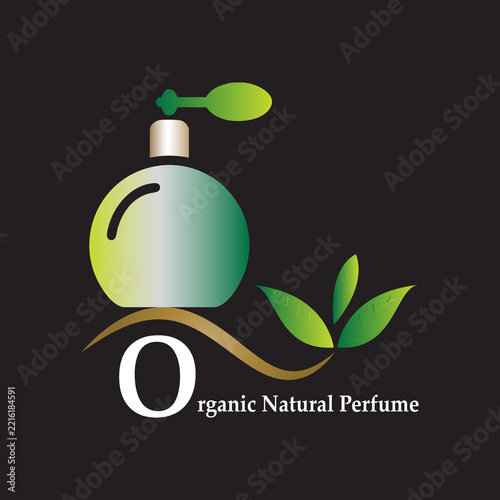 Creative organic natural perfume emblem with letter o and botanical leaves