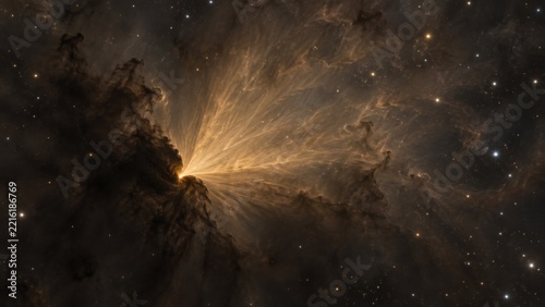 Golden star formation in a dusty nebula