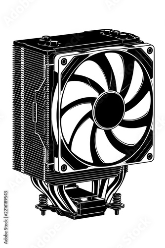 CPU cooling fan and heatsink tower illustration for computer hardware and thermal management