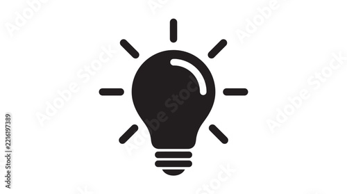Minimalist black lightbulb vector icon representing creative ideas and brilliant innovation 