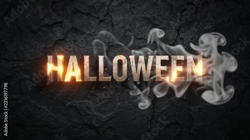 Fiery Halloween Title Reveal with Smoke on Dark Stone Background