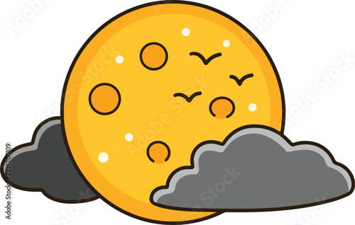 Cute full moon gold yellow grey cloud sky cartoon sticker minimalist icon