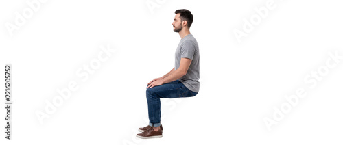 Seated Young Man Side View Isolated on Transparent Background