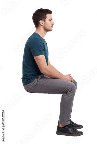 Seated Young Man Side View Isolated on Transparent Background