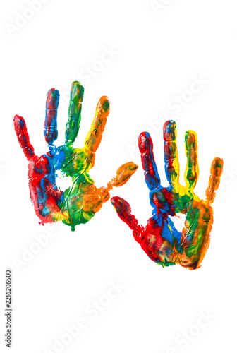Colorful Painted Handprints Isolated on Transparent Background