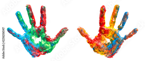Colorful Painted Handprints Isolated on Transparent Background
