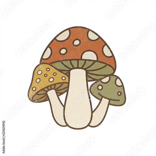 mushrooms retro illustration on a white background