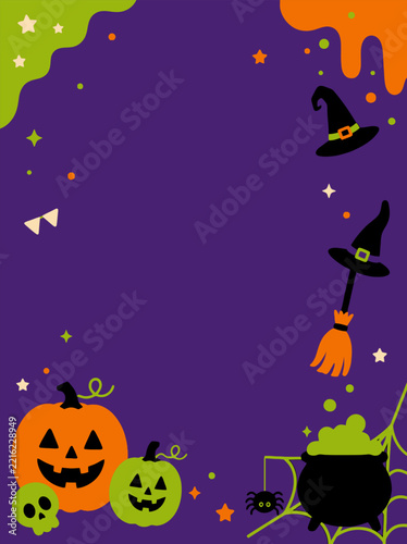 Halloween party invitation template with cute spooky characters and copy space.