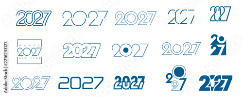 20272027 New Year Typography Logo Set, Various Number Style Variations for Greeting Cards Calendars and Posters