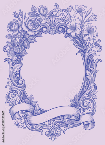 Vintage Baroque Victorian frame border flower pattern vector floral engraved scroll ornament leaf retro decorative design. filigree calligraphic heraldic shield swirl