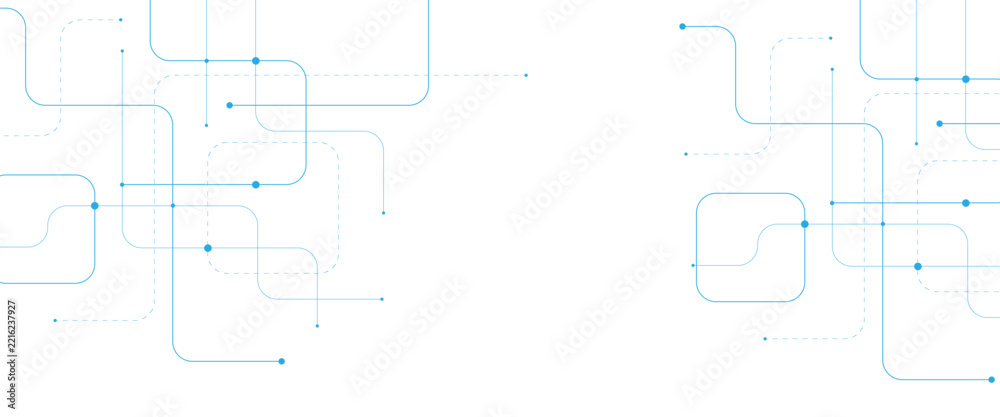 Fototapeta premium Minimalist technology vector background with blue circuit lines, digital data network patterns for IT design, web, and software