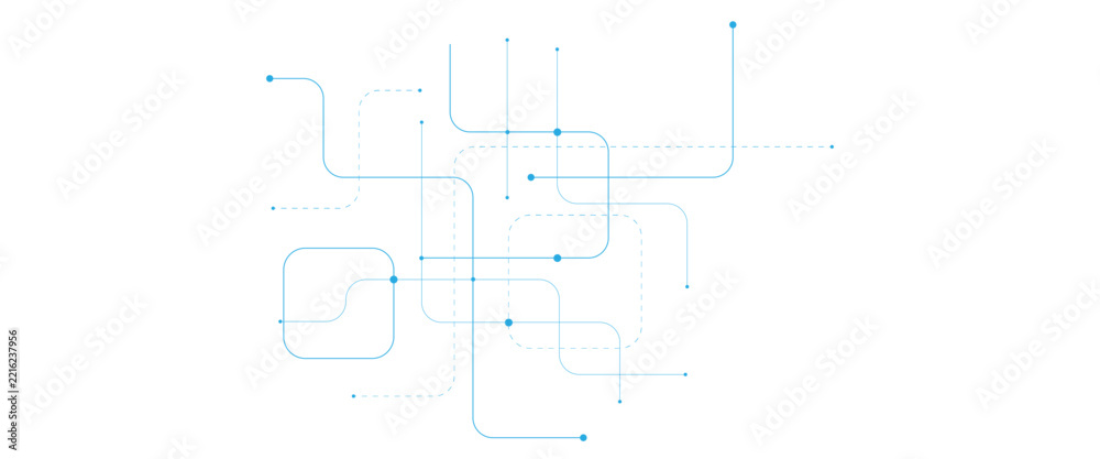 Fototapeta premium Minimalist blue circuit board vector graphic background, digital technology network lines pattern, abstract electronic system design element