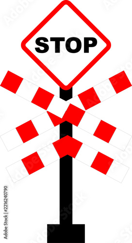 Red Stop Sign with Railway Crossbuck Warning Symbol