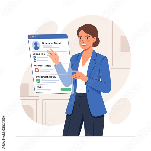 Woman Presenting Customer Data Dashboard - CRM, Analytics, and Business Intelligence